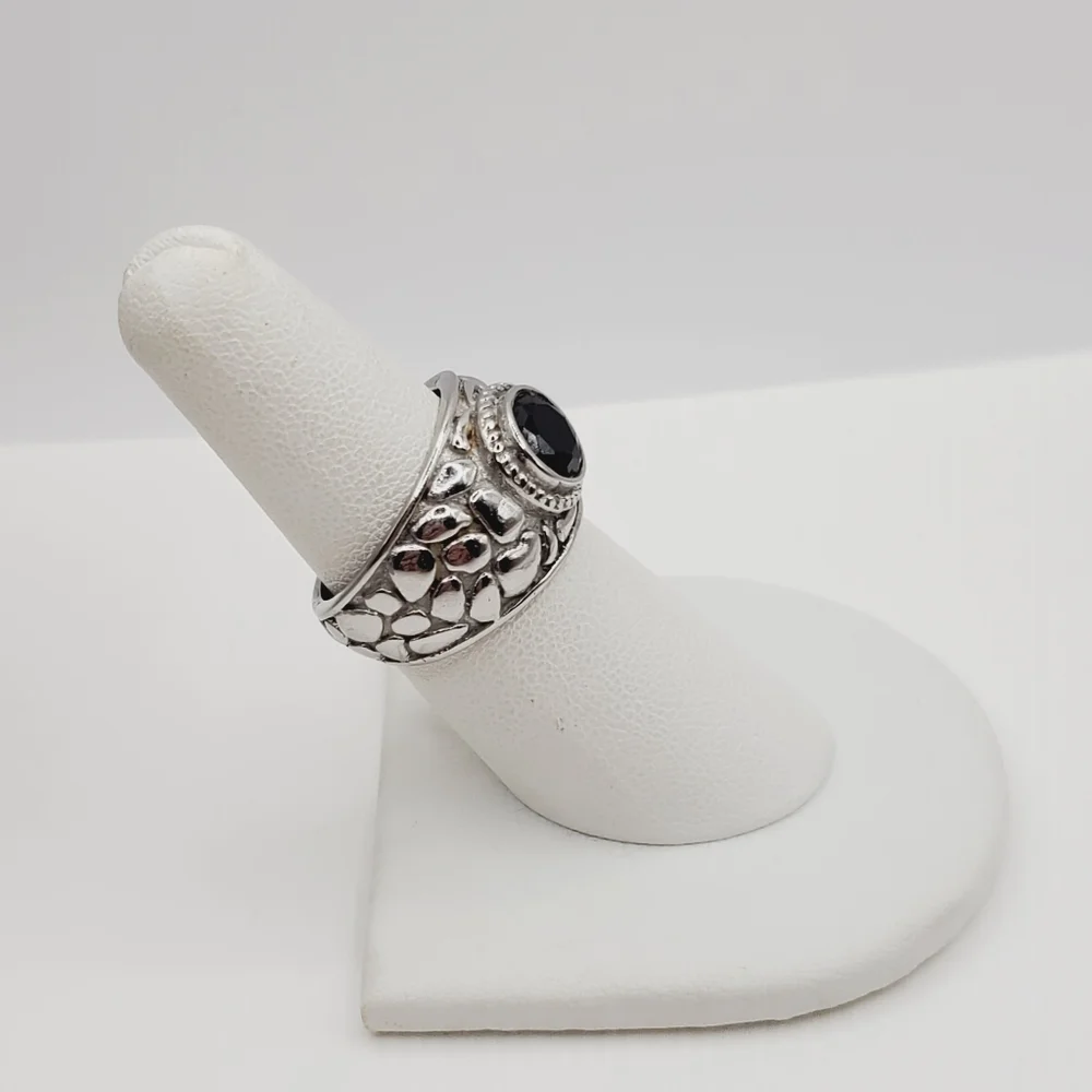 Genuine Round Bezel Set Onyx Stainless Steel 316 Design Band Statement Ring